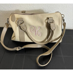 Initials Inc Bag Purse Canvas Beige Embroidered K
